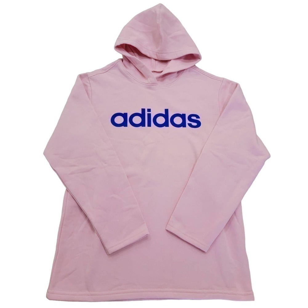 Adidas Pink Blue Block Letter Pullover Hoodie Small